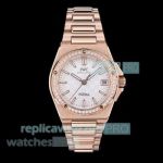 IWS Swiss Replica IWC Schaffhausen Ingenieur Rose Gold Diamond White Dial Ladies Watch 